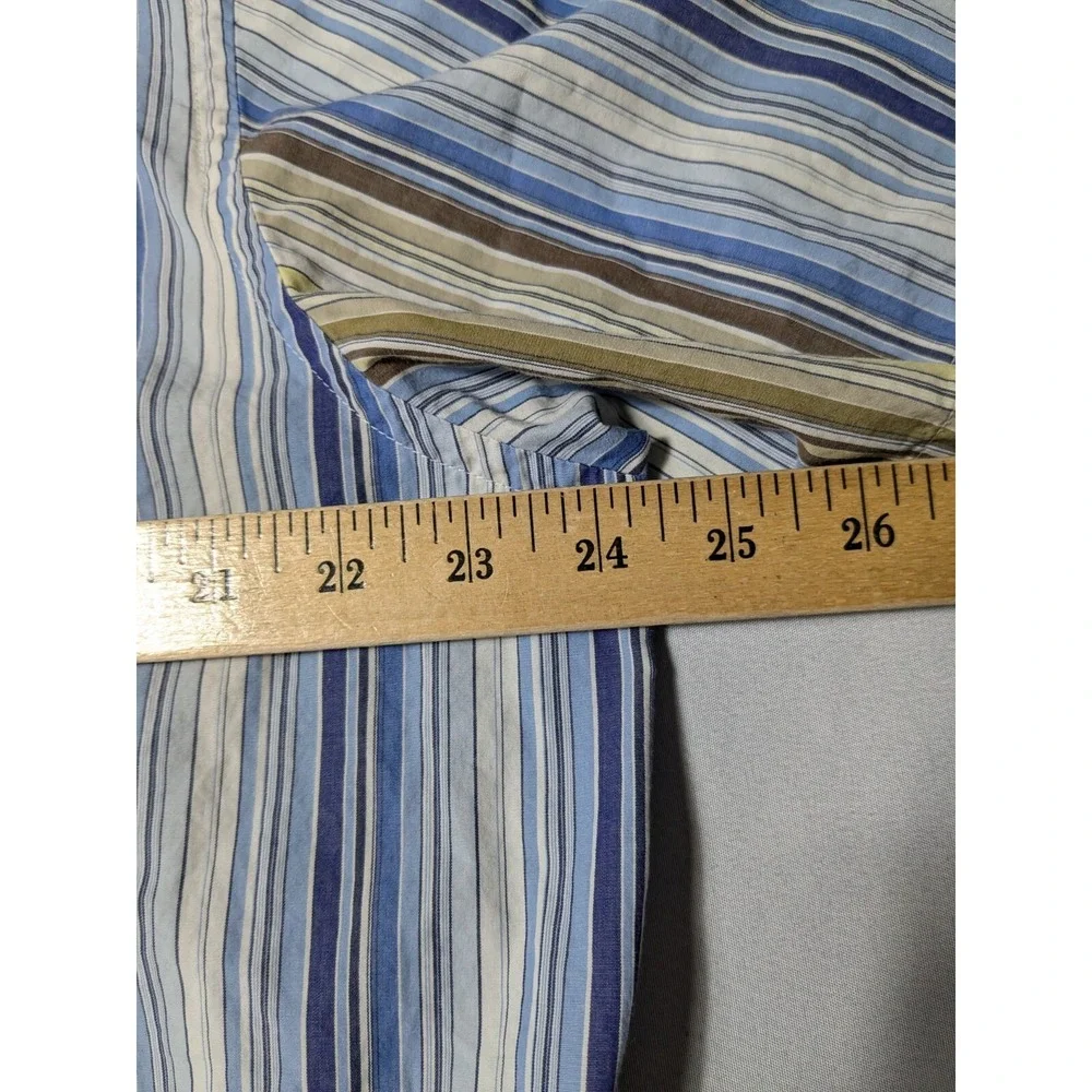 GUESS Covered-Placket Men XL‎ Blue Brown Yellow Striped Cotton Button Shirt